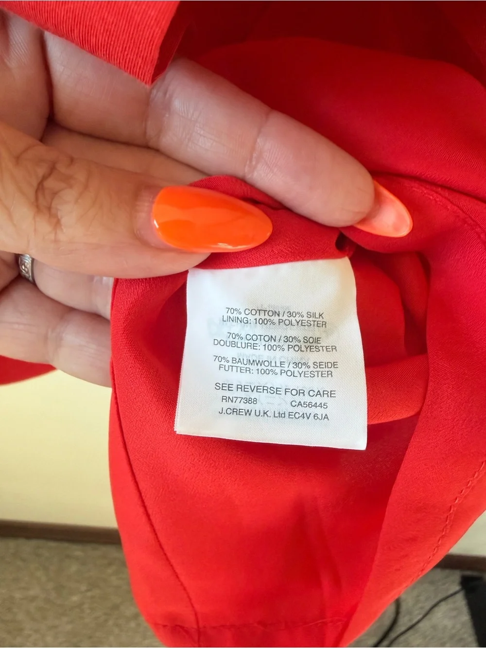 J. Crew Red V-Neck Pleated Dress, Size 8 Tall, Cotton Silk Blend